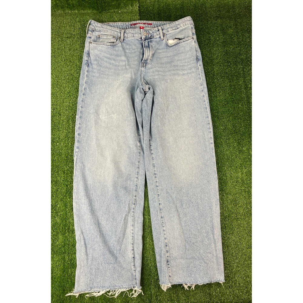 Lucky Brand The Baggy High Rise Wide Leg Jeans Light Wash Raw Hem 14/32 R
